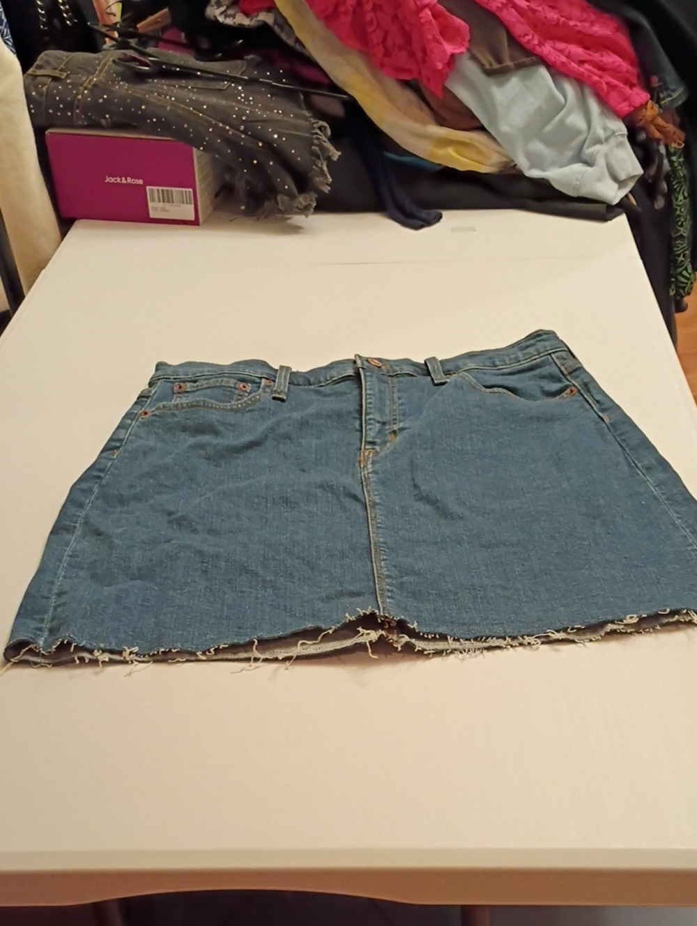 J. Crew Mercantile Medium Blue Denim Mini Skirt with Raw Hem